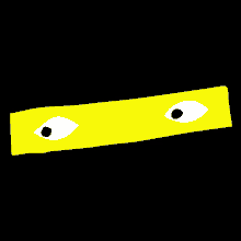 a yellow rectangle with white eyes on a black background