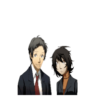 a man and a woman are standing next to each other in a pixelated image