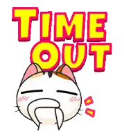 a cartoon cat with its eyes closed and the words " time out " above it