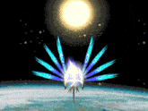 a computer generated image of a dragon with blue wings