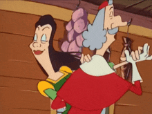 two cartoon characters are standing next to each other and one has a mustache