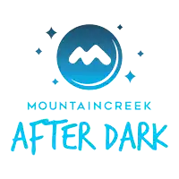 a logo for mountaincreek after dark with a mountain in the center