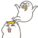 a cartoon duck with a yellow beak is standing on top of a chicken .