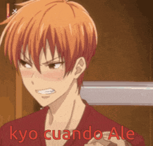 a close up of a person 's face with the words kyo cuando ale above it