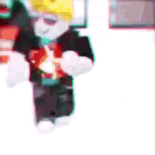 a blurry picture of a roblox character wearing sunglasses and a red shirt .