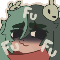 a cartoon drawing of a girl with the word fu on her head