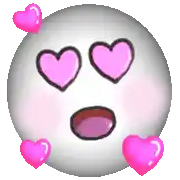 a white smiley face with pink hearts around its eyes