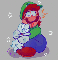 a cartoon drawing of luigi holding a ghost
