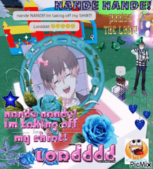 a picture of a boy with the words " nande nande " at the top