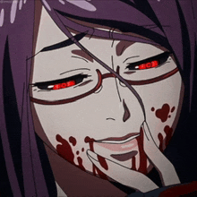 a close up of a cartoon character with red eyes
