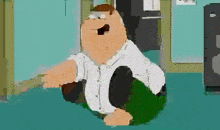 a cartoon character named peter griffin is sitting on the floor
