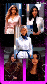 a collage of women 's faces is displayed on a pink background with the words copcut at the top