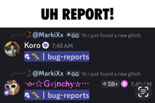 a screenshot of a discord chat with the words uh report at the top