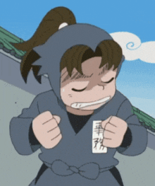 a cartoon character with chinese writing on his chest