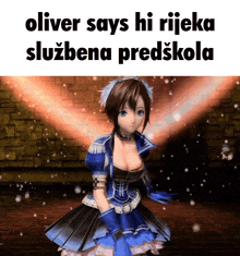 oliver says hi rijeka sluzbena predskola with a cartoon girl in a blue dress