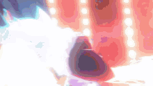 a close up of a person 's mouth with a pink and blue background