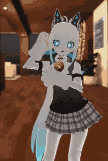 a cartoon character with blue eyes and white hair is holding a bell