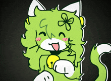a green cat with a flower on its head