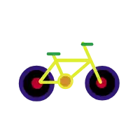 a yellow bicycle with purple wheels on a white background .