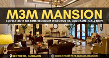 an advertisement for m3m mansion shows a living room