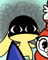 a cartoon drawing of a rabbit with a black face