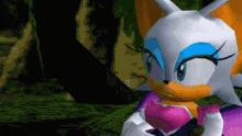 a close up of a cartoon character with blue eyes