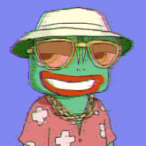 a cartoon of a frog wearing a hat and glasses