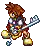 a pixel art of a cartoon character holding a sword .