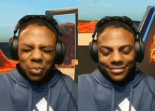 two pictures of a man wearing headphones with the number 10 in the corner