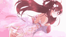 a girl with long hair and flowers in her hair
