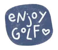 a blue sticker that says enjoy golf with a heart in the middle
