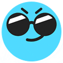a blue smiley face with sunglasses and a tongue sticking out of it .