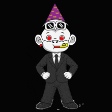 a cartoon of a monkey wearing a party hat