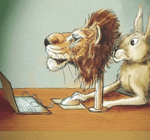 a drawing of a lion and a rabbit using a computer