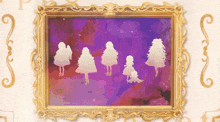 a picture frame with a purple background and white trees on it