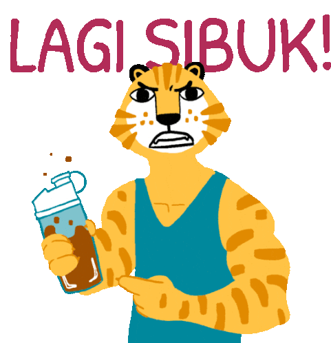 Tiger With Protein Drink Says Lagi Sibuk In Indonesian Sticker - Chocolate Shake Shaking Work Out Stickers