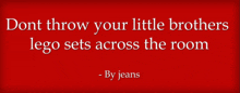 dont throw your little brothers lego sets across the room - by jeans