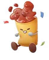 a cartoon drawing of a container of ketchup with a face on it