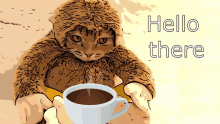 Cat Monkey Hello There GIF - Cat Monkey Hello There Coffee GIFs