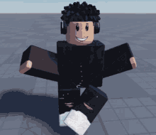 a roblox character wearing headphones and a black shirt