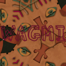 wacmi is written on a colorful background with eyes