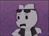 a cartoon character wearing sunglasses and a scarf is making a funny face .