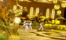 a group of people are dancing in a room with crazy b written on the bottom