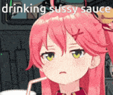 Sakura Miko Drinking Sussy Sauce GIF - Sakura Miko Drinking Sussy Sauce Hololive GIFs