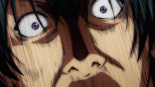a close up of a person with purple eyes