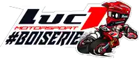 a logo for luc motorsport #boiserie with a cartoon of a motorcycle racer