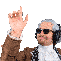 a man wearing sunglasses and headphones is giving the thumbs up sign