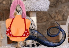 a cartoon of a woman with pink hair and a cat with a blue tail