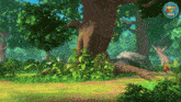 a cartoon scene of a forest with a bubble that says ' power day ' on it