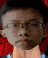 a close up of a person 's face with glasses